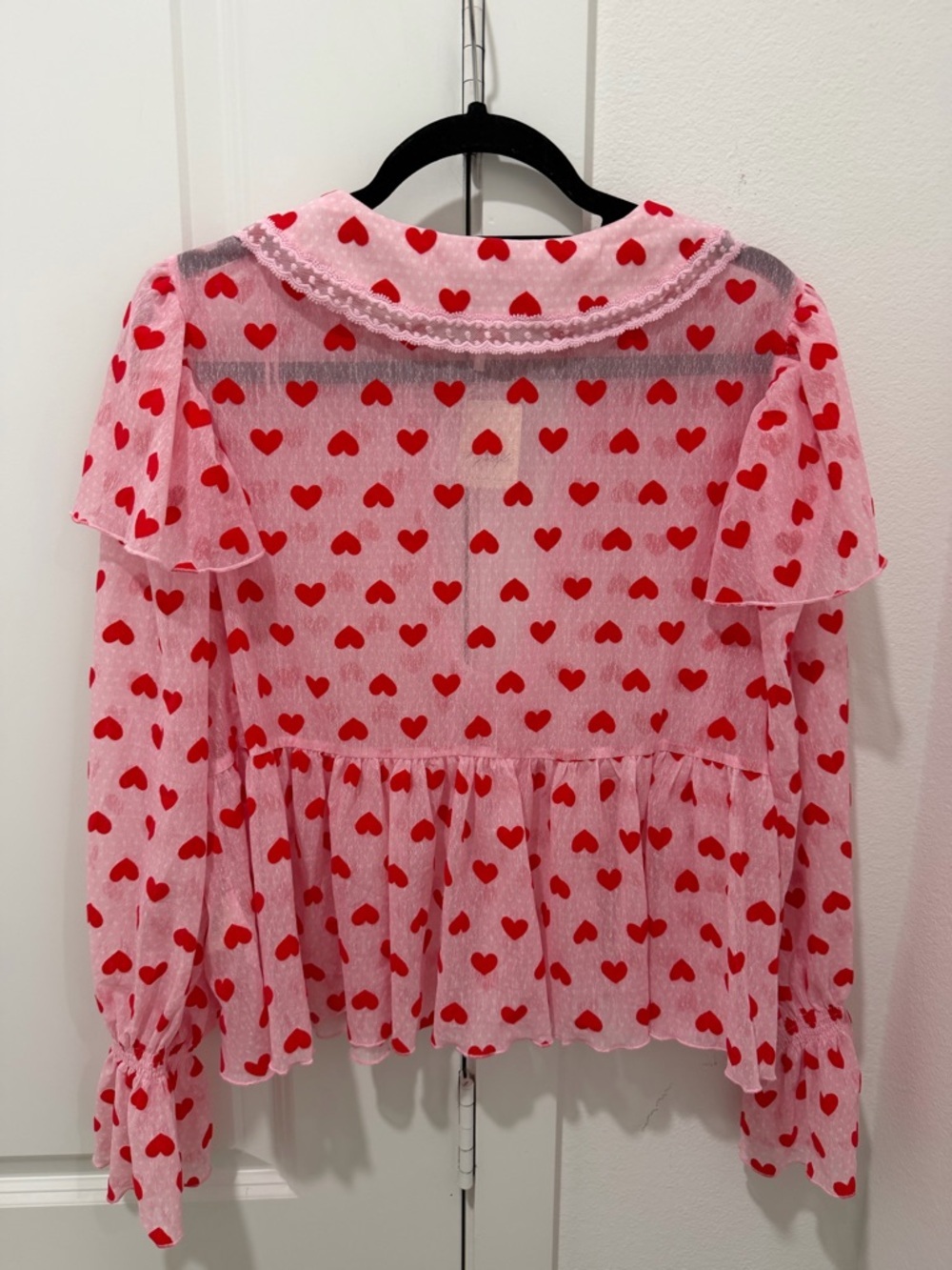 NWT Free People Cordellia Long Sleeve Blouse in Pink/Red Heart - Picture 4 of 5